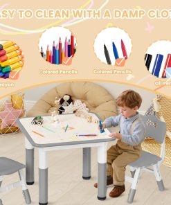 Kids Table and Chairs Set - 23.6 L x 23.6 W Height Adjustable Toddler Desk, Non-Slip Kids Table with Graffiti Desktop for Ages 2-8, for Home Preschool Classroom Daycare, Grey - 4