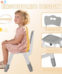 Kids Table and Chairs Set - 23.6 L x 23.6 W Height Adjustable Toddler Desk, Non-Slip Kids Table with Graffiti Desktop for Ages 2-8, for Home Preschool Classroom Daycare, Grey - 6