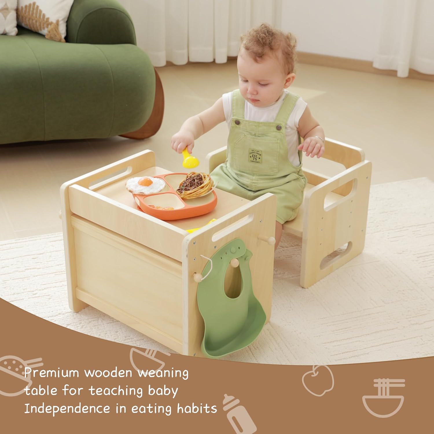 Montessori Weaning Table and Chair Set - Adjustable Design for Toddlers, Ideal for Mealtime, Learning, and Play - 6