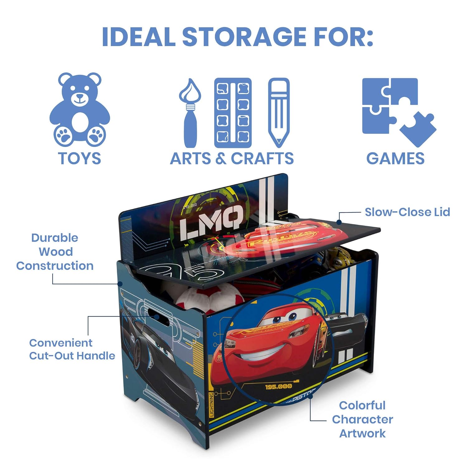 Delta Children Deluxe Toy Box, Disney/Pixar Cars - Image 5
