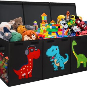 Mabahoo Extra Large Toy Box Chest, Collapsible Sturdy Kids Storage Organizer Bins with Lids, Black Dinosaur Toy Chest for Boys Girls, 40x16x16 Toy Storage Bin Boxes for Playroom Bedroom Nursery - 1