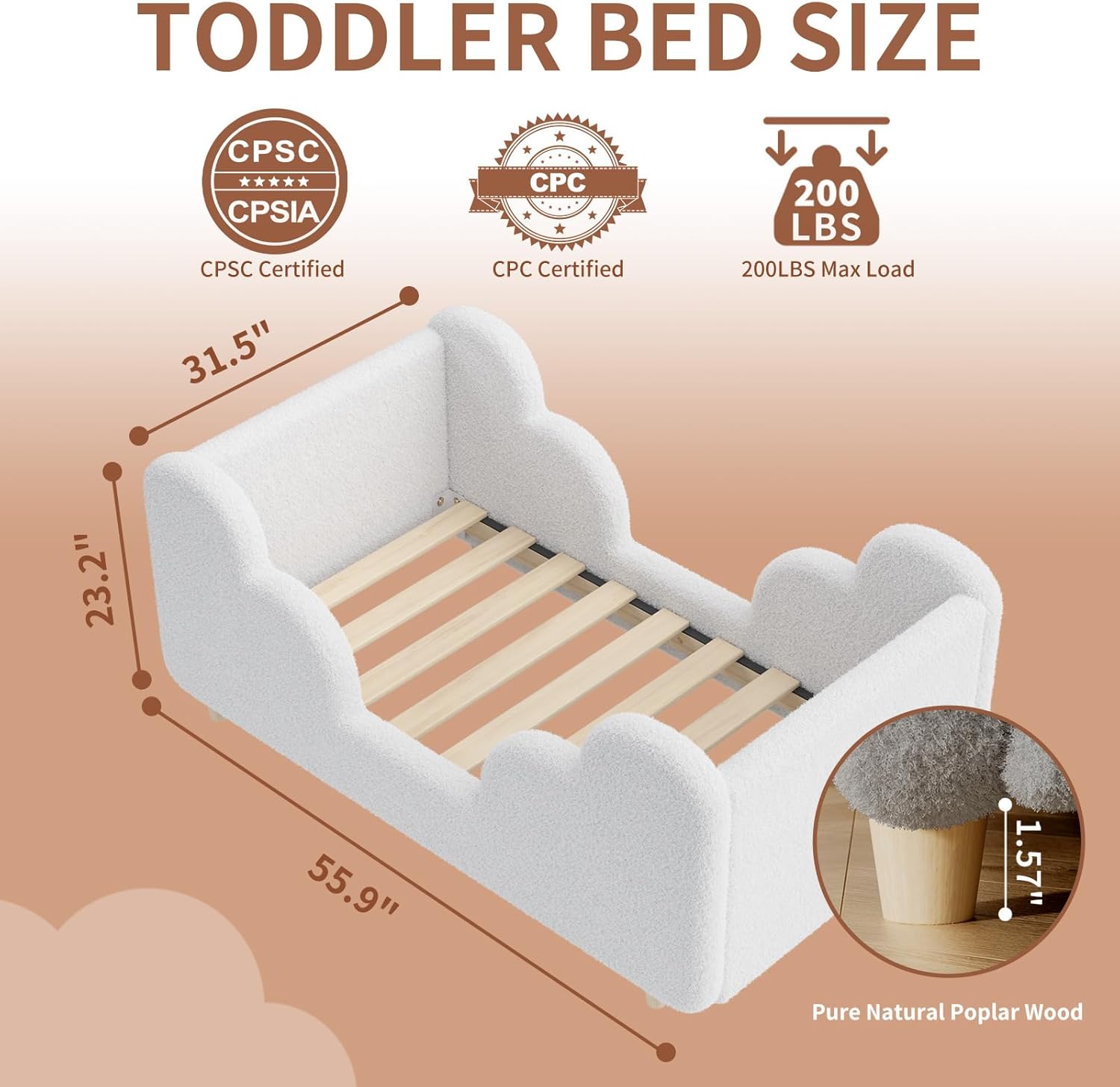DoCred Toddler Bed, Upholstered Toddler Bed for Girls&Boys,Toddlers Floor Beds,Soft Kid Bed for Aged 3-7 Years Old, Crib Size - Image 7