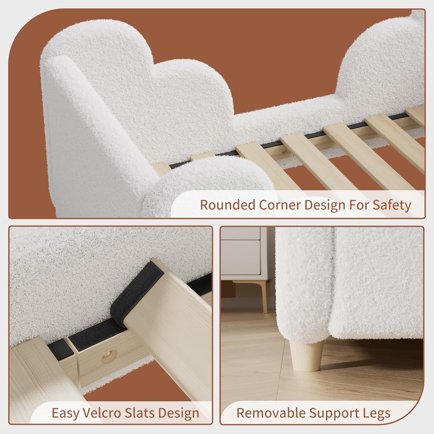 DoCred Toddler Bed, Upholstered Toddler Bed for Girls&Boys,Toddlers Floor Beds,Soft Kid Bed for Aged 3-7 Years Old, Crib Size - Image 6