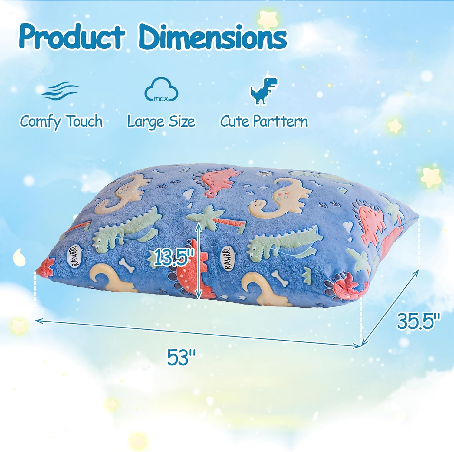 BRINJOY Kids Bean Bag Chair Bed, 3 in 1 Memory Foam Filled Bean Bag Sofa with Removable Cover for Playroom Daycare Bedroom, Toddlers Lazy Floor Mattress Lounger for Boys Girls, Glowing Dinosaur - Image 8