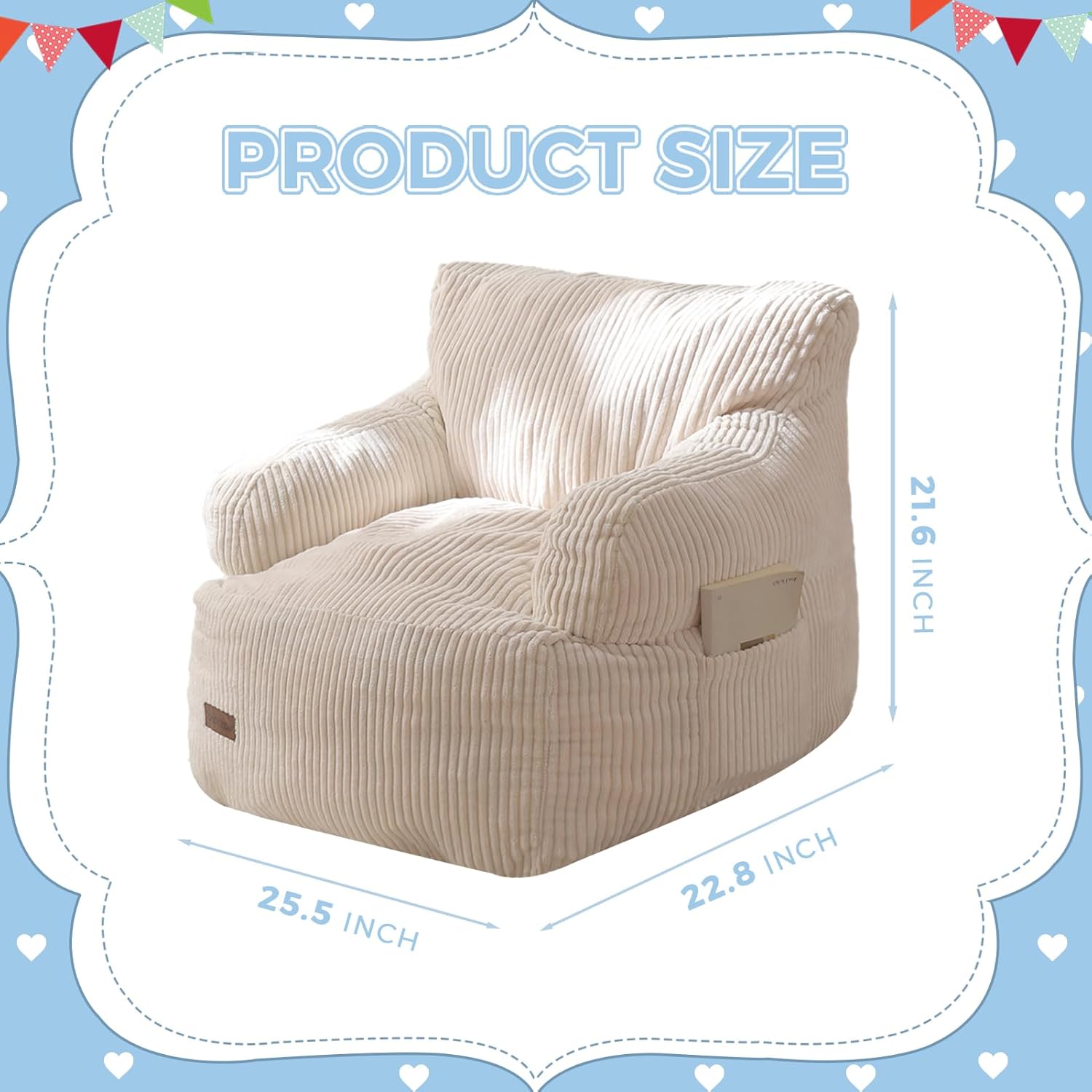MAXYOYO Kids Bean Bag Chair, Stuffed Toddler Bean Bag Sofa with Filler Bean Bag Chair for Boys and Girls, Lazy Sofa with Pocket Floor Chair for Gaming, Reading, Beige - Image 8