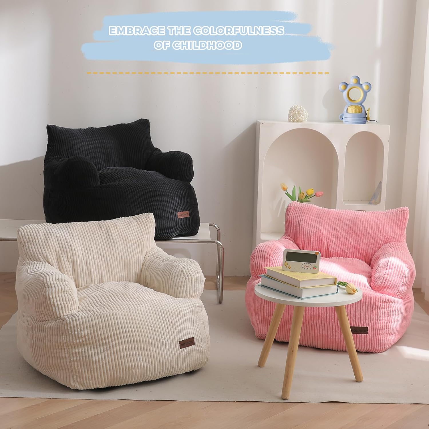 MAXYOYO Kids Bean Bag Chair, Stuffed Toddler Bean Bag Sofa with Filler Bean Bag Chair for Boys and Girls, Lazy Sofa with Pocket Floor Chair for Gaming, Reading, Beige - Image 6