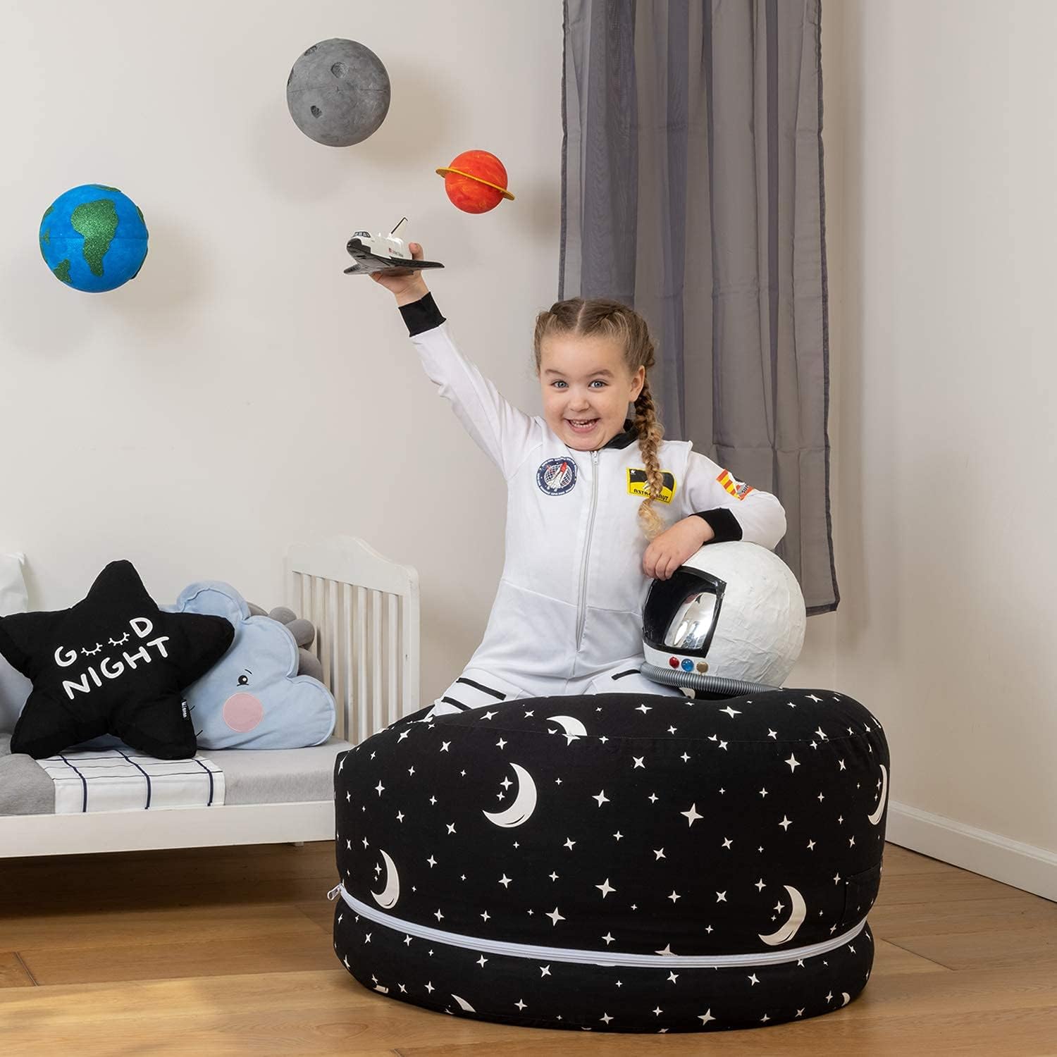 SMART WALLABY Stuffed Animal Storage Bean Bag Chair | 2 Sizes in 1 | 100% Cotton Washable Kids’ Plush Toys Organizer | XL to XXL Expandable Premium Soft Toys Pouf Starry Night - Image 9
