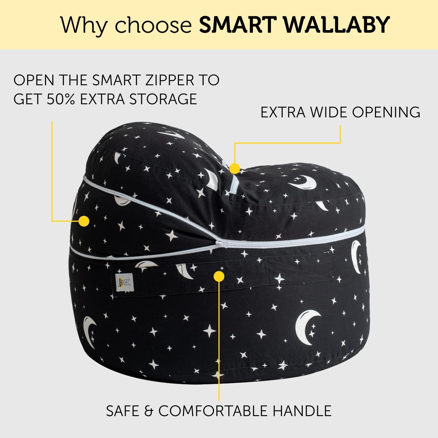 SMART WALLABY Stuffed Animal Storage Bean Bag Chair | 2 Sizes in 1 | 100% Cotton Washable Kids’ Plush Toys Organizer | XL to XXL Expandable Premium Soft Toys Pouf Starry Night - Image 6