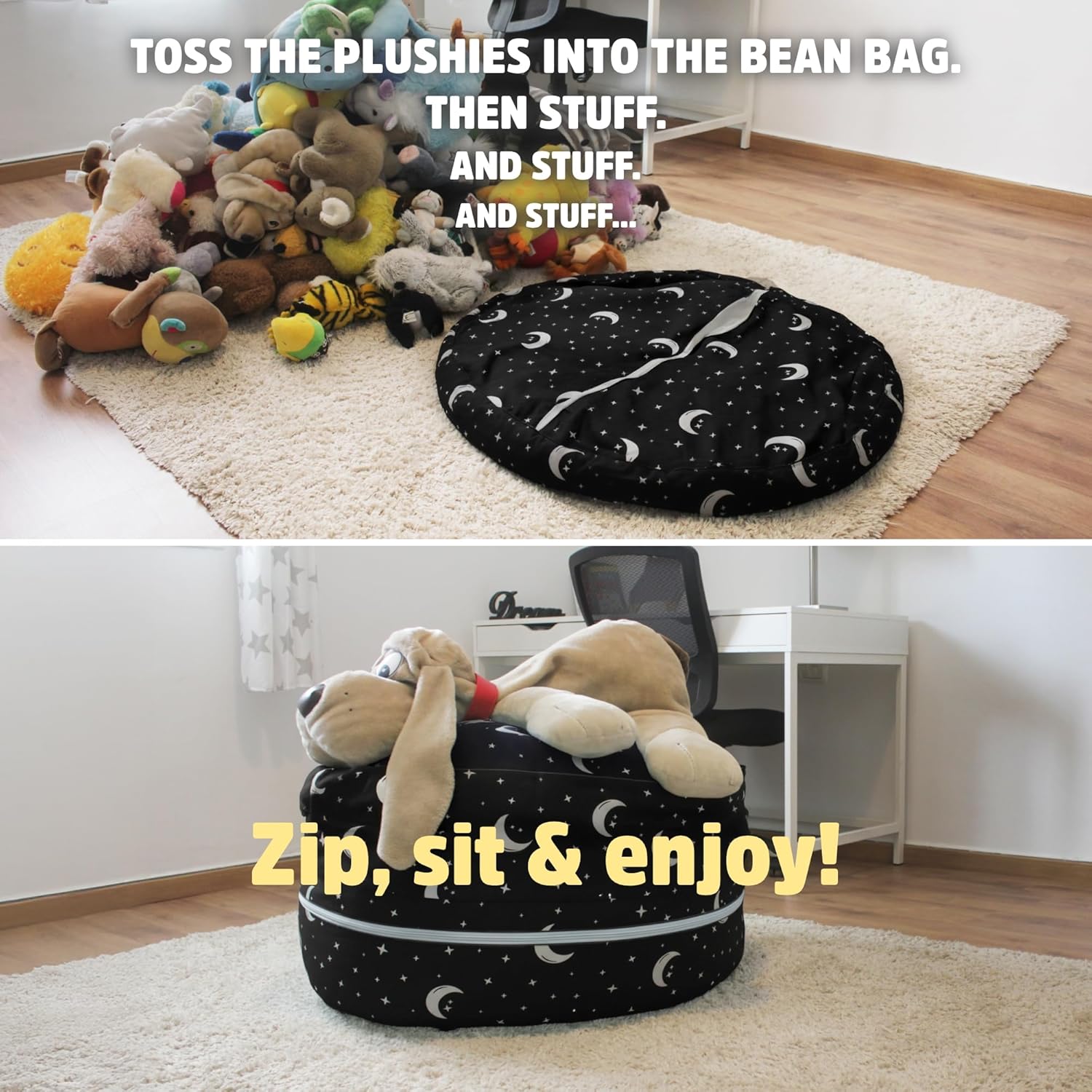 SMART WALLABY Stuffed Animal Storage Bean Bag Chair | 2 Sizes in 1 | 100% Cotton Washable Kids’ Plush Toys Organizer | XL to XXL Expandable Premium Soft Toys Pouf Starry Night - Image 5