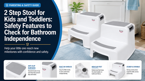 2 Step Stool for Kids and Toddlers with anti-slip bathroom safety features