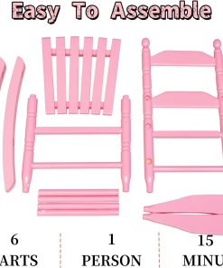 Alternative view of Child Rocking Chair for 3-6 Small Baby Kids Wooden Outdoor Furniture Indoor Living Room Lounge Bedroom Porch Patio Outside Pink