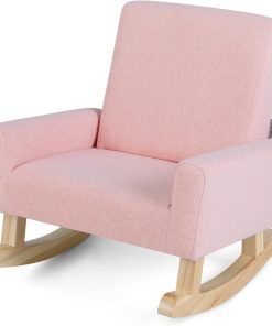 HONEY JOY Toddler Rocking Chair, Kids Rocker with Solid Wood Legs & Linen Fabric, Anti-Tipping Design, Toddler Couch for Kids Room, Playroom, Nursery, Bedroom (Pink) - 1