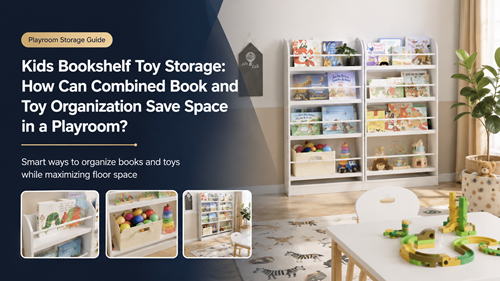 Kids Bookshelf Toy Storage combining visible books and toy bins in a playroom