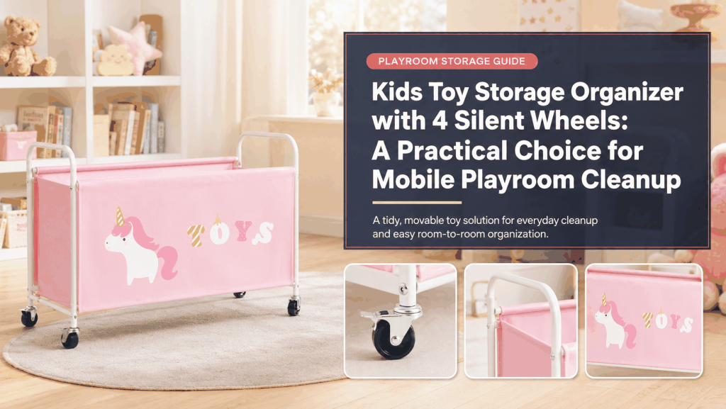 Kids Toy Storage Organizer with 4 Silent Wheels in a mobile playroom cleanup setup