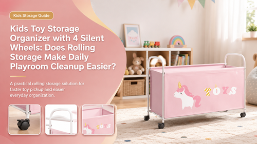 Kids Toy Storage Organizer with 4 Silent Wheels for movable playroom cleanup and sorting
