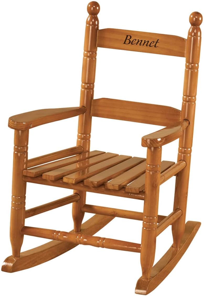 Miles Kimball Personalized Child's Natural Rocker -Wood, Black Font - 1