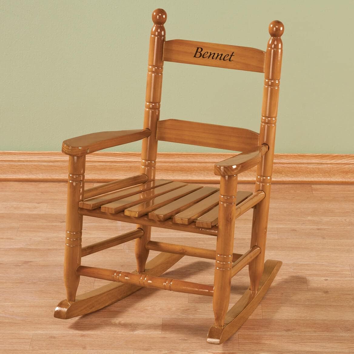 Miles Kimball Personalized Child's Natural Rocker -Wood, Black Font - Image 6