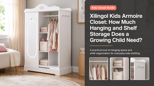 Xilingol Kids Armoire Closet with child-height hanging shelf and storage zones