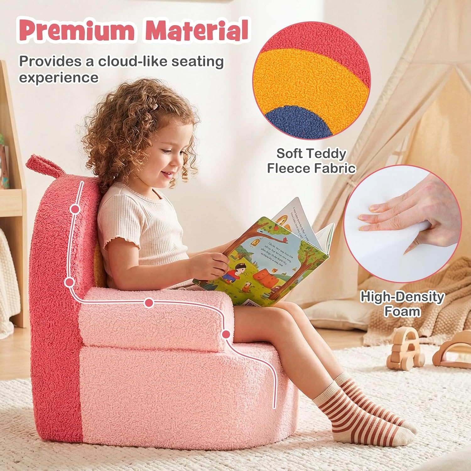 Costzon Kids Couch, Comfy Toddler Soft Sofa Chair with Fleece Fabric Cover, Kids Furniture for Playroom, Children Reading Armchair for Boys & Girls Gifts Aged 3+ (Medial,Rainbow Arc) - Image 5