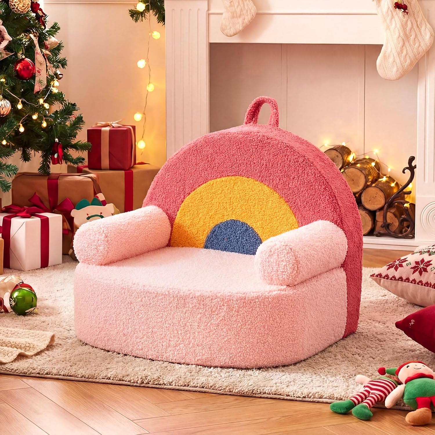 Costzon Kids Couch, Comfy Toddler Soft Sofa Chair with Fleece Fabric Cover, Kids Furniture for Playroom, Children Reading Armchair for Boys & Girls Gifts Aged 3+ (Medial,Rainbow Arc) - Image 3