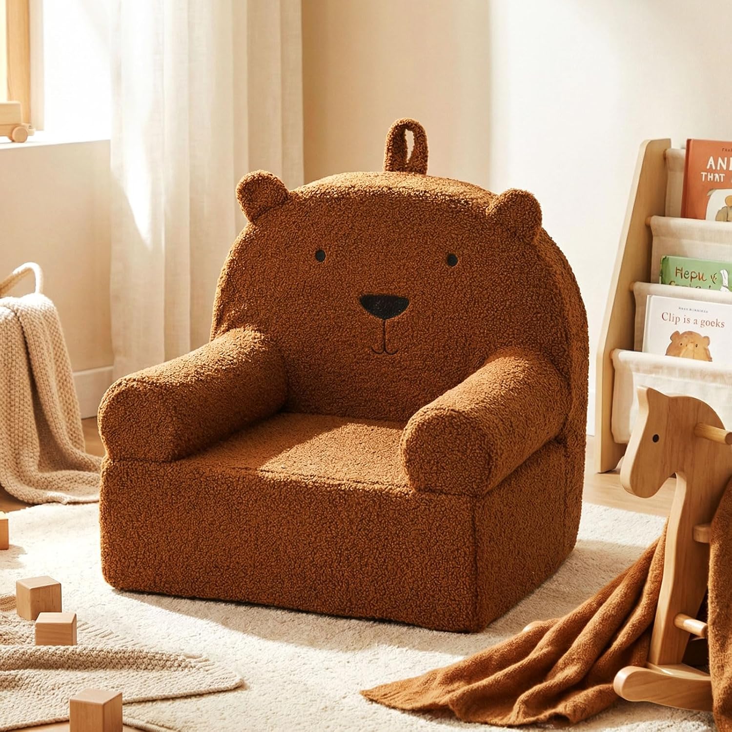Costzon Kids Sofa, Comfy Bear Toddler Foam Couch with Soft Fleece Fabric Cover, Kids Furniture for Playroom, Children Reading Armchair for Boys & Girls Aged 3+ (["Teddy Fleece],Brown) - Image 2