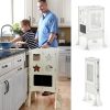 Guidecraft Classic Kitchen Helper® Stool - Ivory- Foldable Toddler Tower with Adjustable Height Platform - Premium Learning Montessori Collapsible Step Stool for Kids - 1