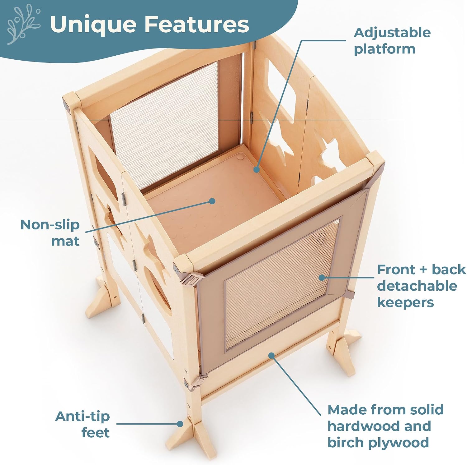 Guidecraft Classic Kitchen Helper® Stool - Ivory: Foldable Toddler Tower with Adjustable Height Platform | Premium Learning Montessori Collapsible Step Stool for Kids - Image 6