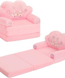 MOONBEEKI Toddler Sofa Chair Comfy, Foldable Princess Couch for Girl, Pink - 1