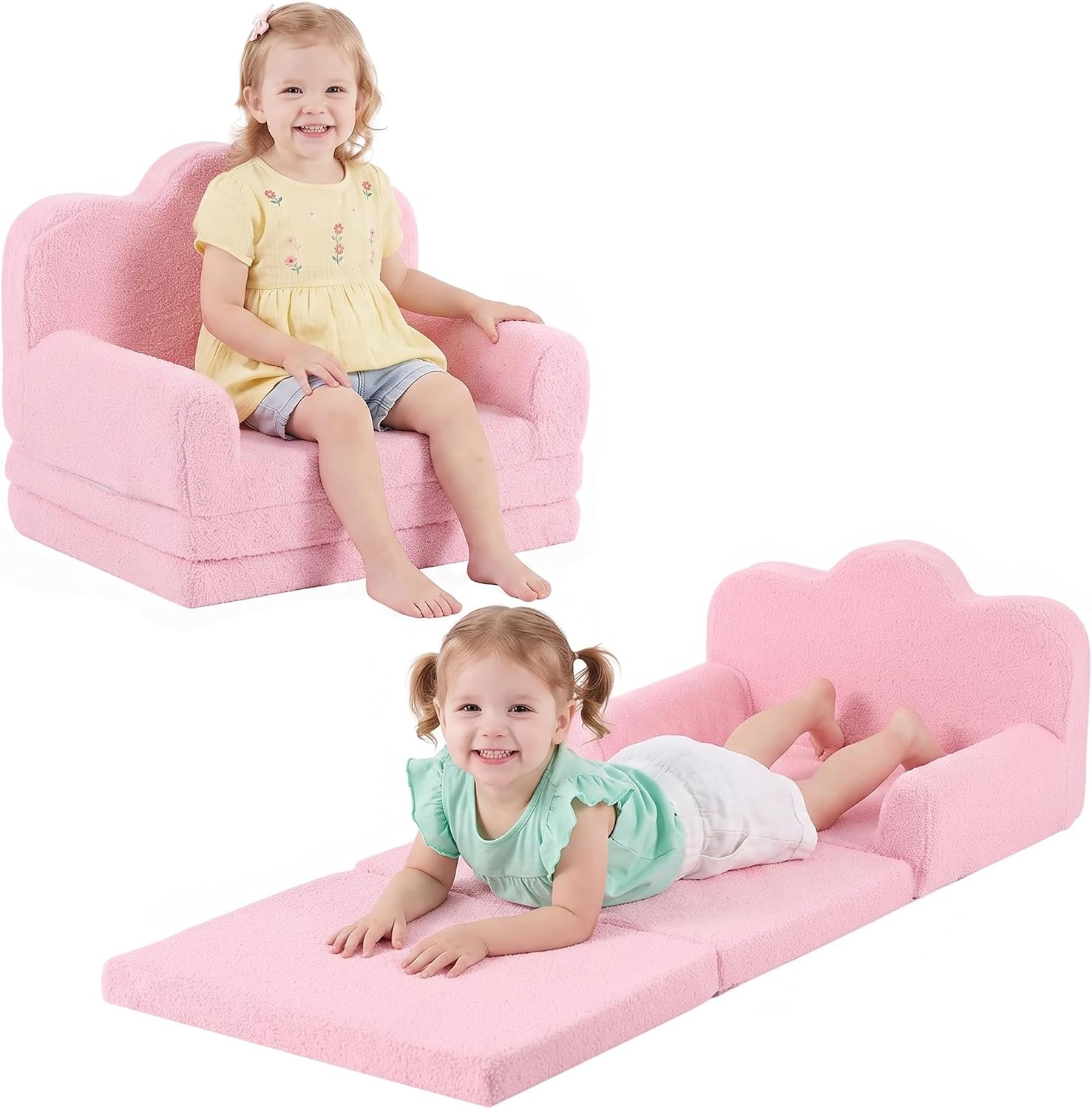 Tiita Kids Sofa, 2-in-1 Soft Toddler Couch Fold Out, Cloud-Like Comfy Couch Toddler Reading Chair with Carrying Handle Washable Cover, Kids Furniture for Boys and Girls - 1