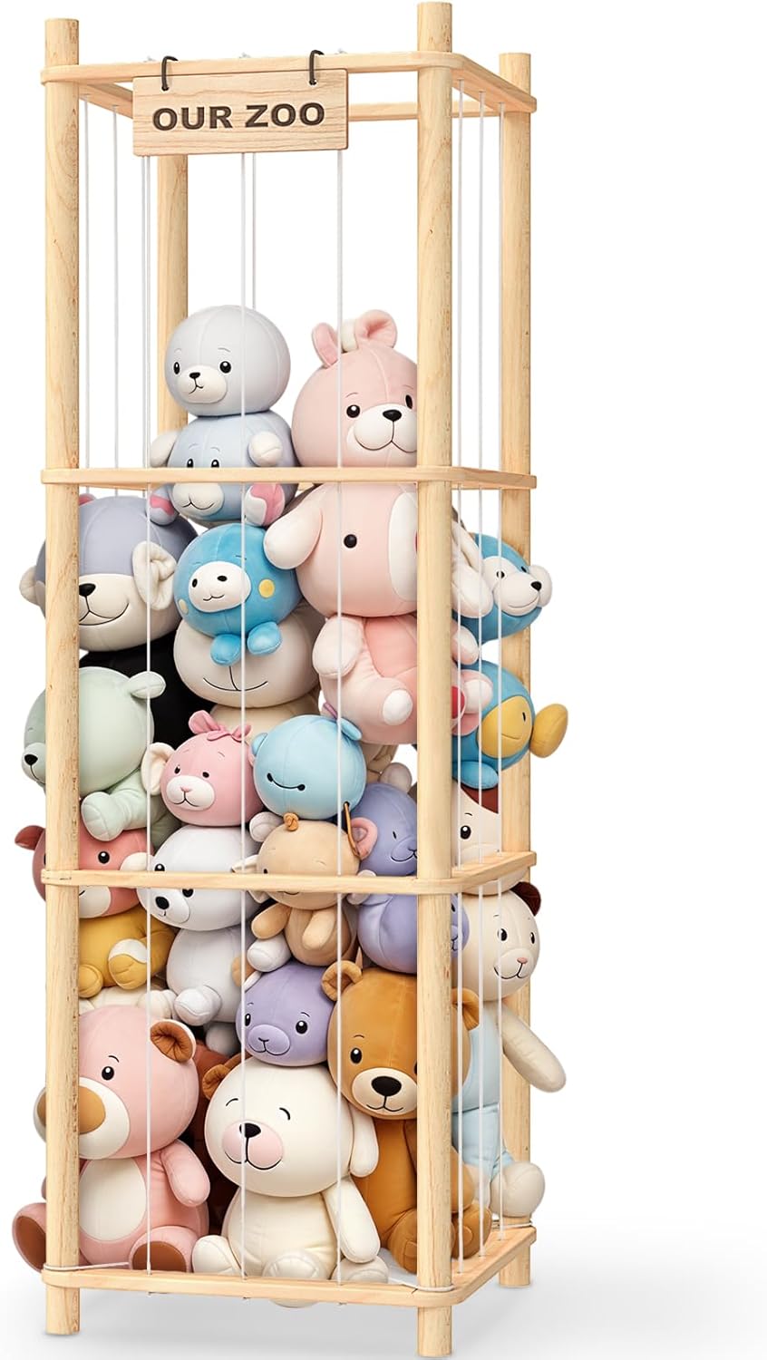Woodure Stuffed Animal Storage & Organizer, Wooden Cute Zoo Toy Holder for Toddler Rooms, Playrooms & Bedrooms - 1