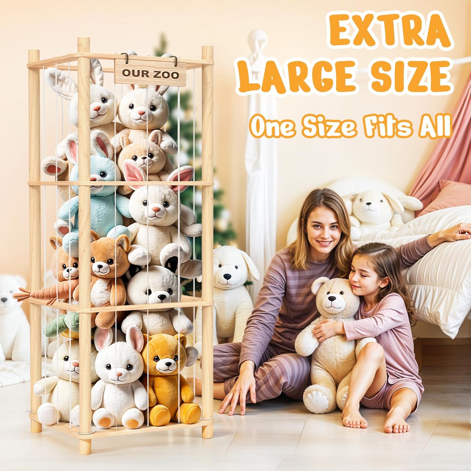 Woodure Stuffed Animal Storage & Organizer, Wooden Cute Zoo Toy Holder for Toddler Rooms, Playrooms & Bedrooms - Image 3